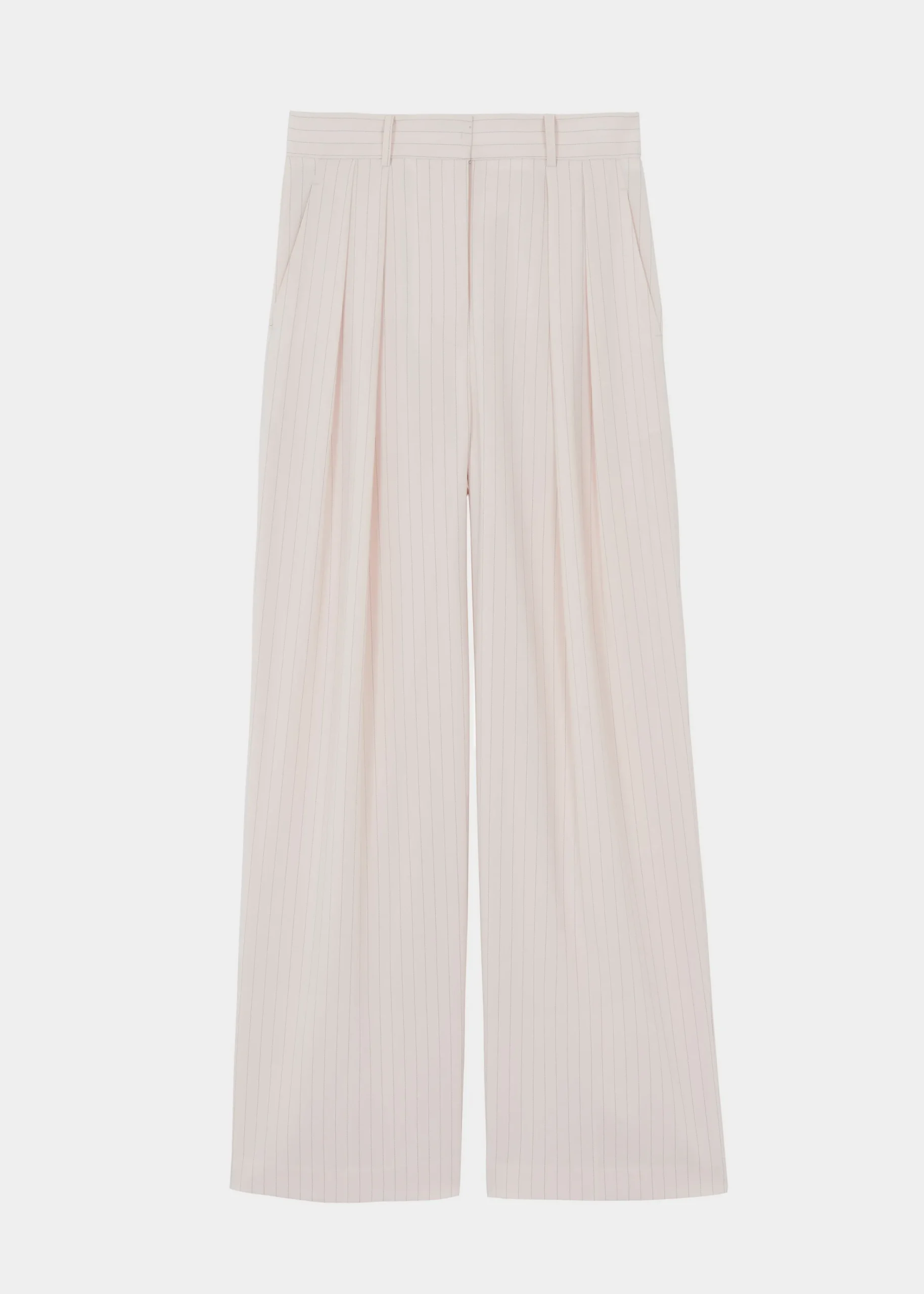 The Frankie Shop Tansy Fluid Pleated Trousers Beige Pinstripe Hot