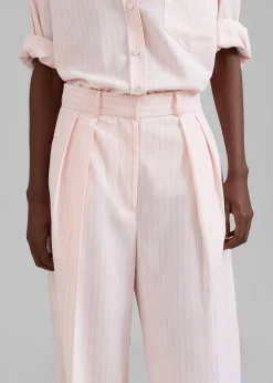 The Frankie Shop Tansy Fluid Pleated Trousers Pink Pinstripe