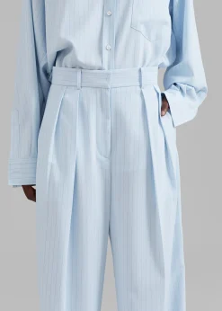 The Frankie Shop Tansy Fluid Pleated Trousers Blue Pinstripe Best