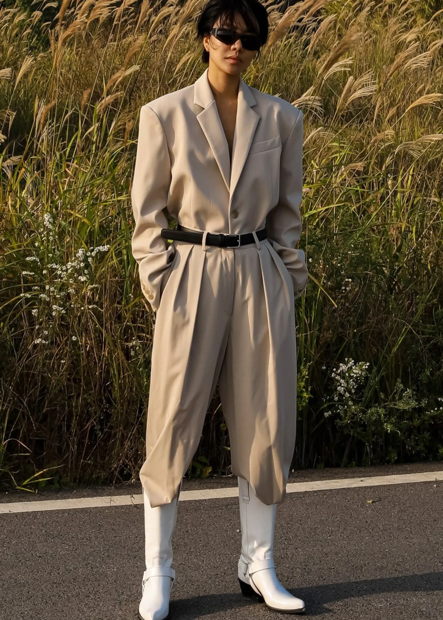 The Frankie Shop Tansy Oversized Blazer Beige Clearance