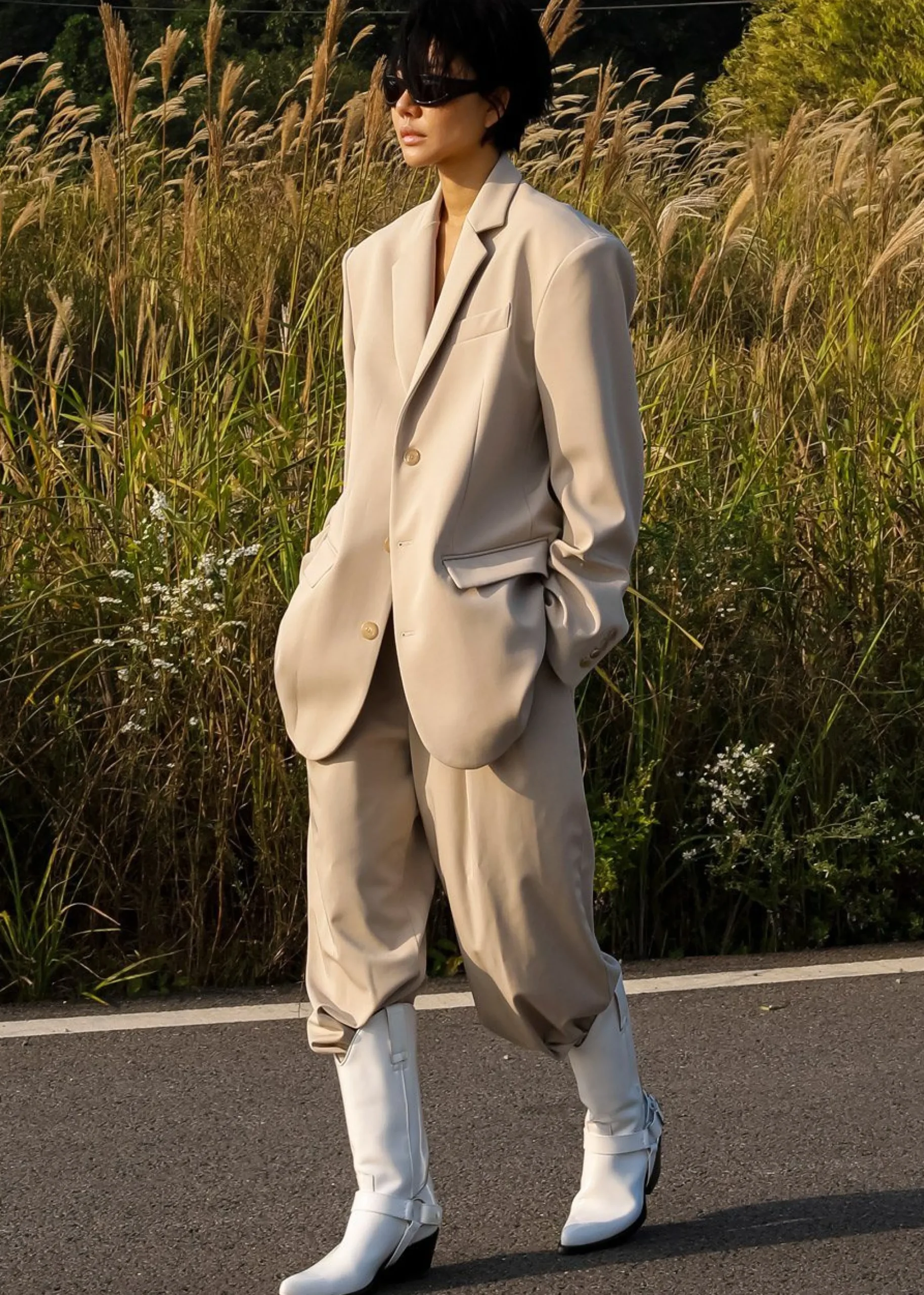 The Frankie Shop Tansy Oversized Blazer Beige Clearance