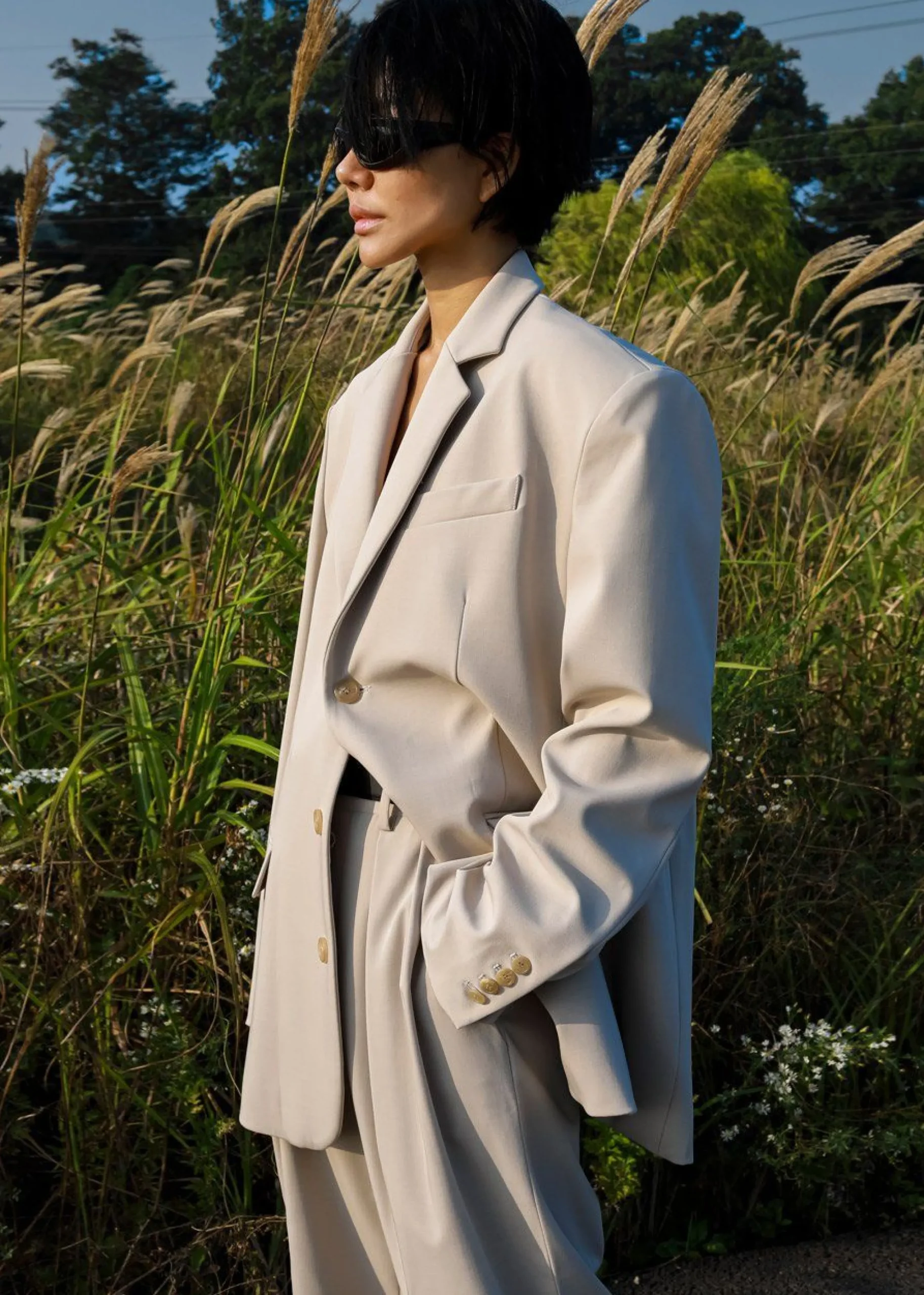 The Frankie Shop Tansy Oversized Blazer Beige Clearance