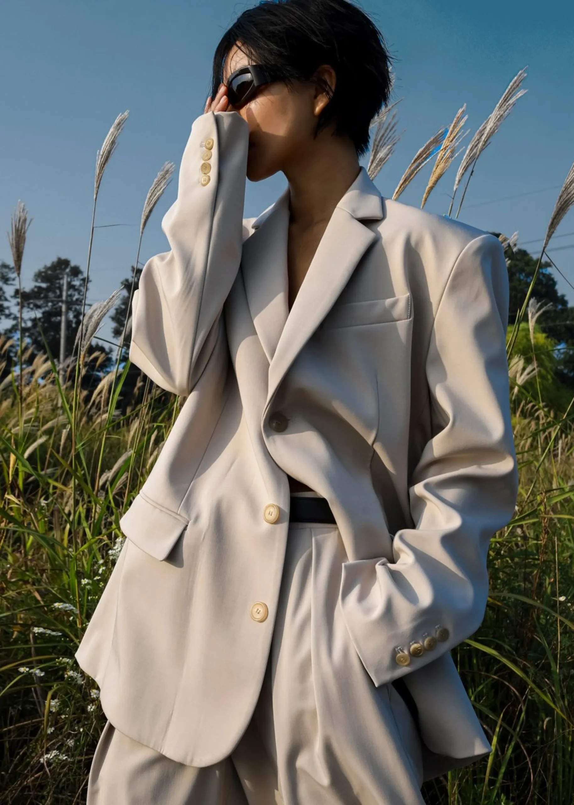 The Frankie Shop Tansy Oversized Blazer Beige Clearance