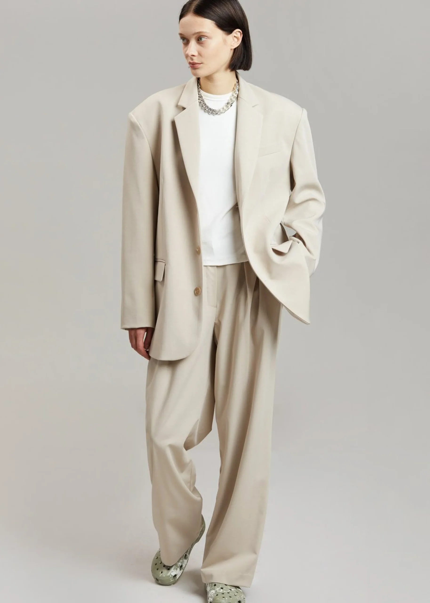 The Frankie Shop Tansy Oversized Blazer Beige Clearance