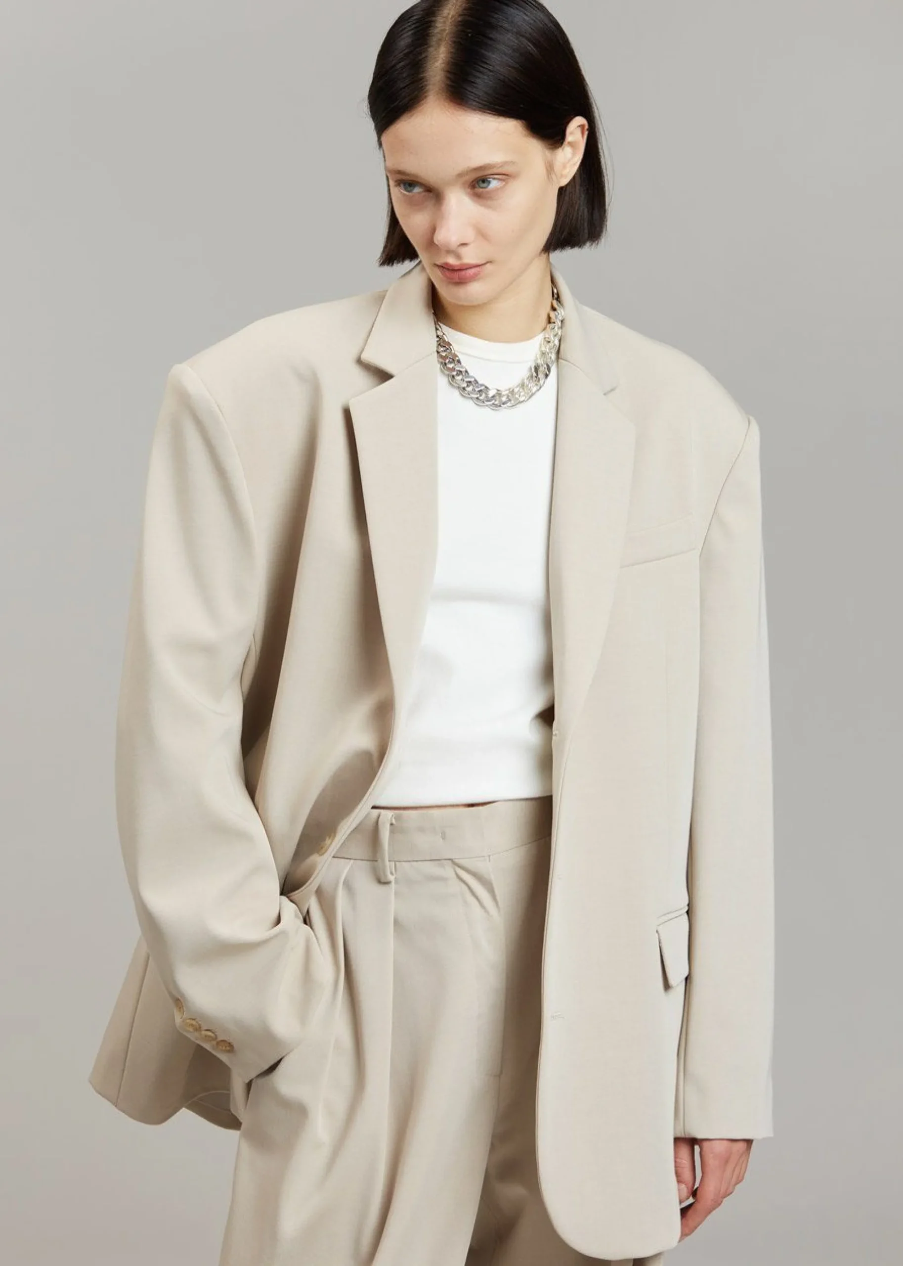 The Frankie Shop Tansy Oversized Blazer Beige Clearance