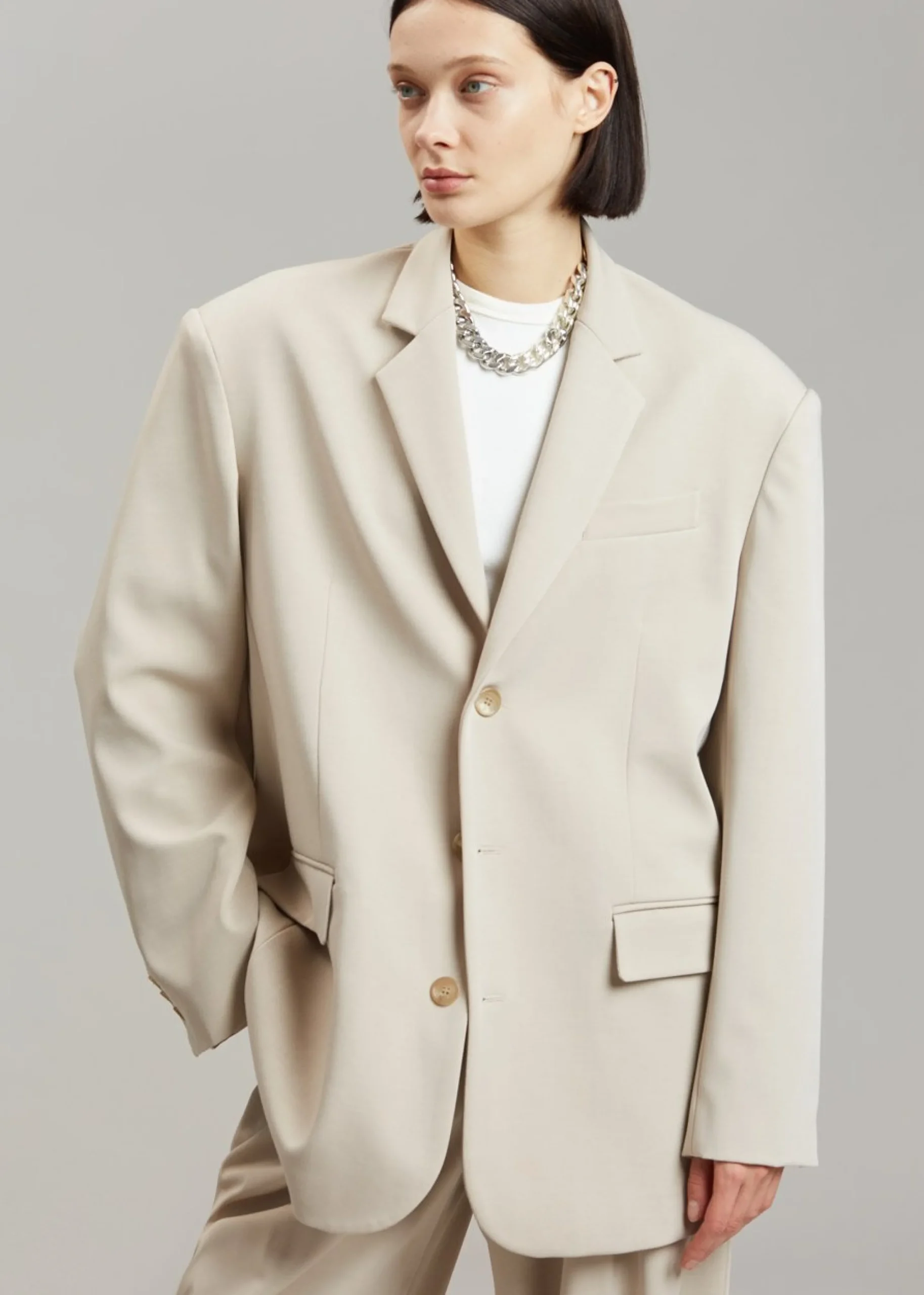 The Frankie Shop Tansy Oversized Blazer Beige Clearance