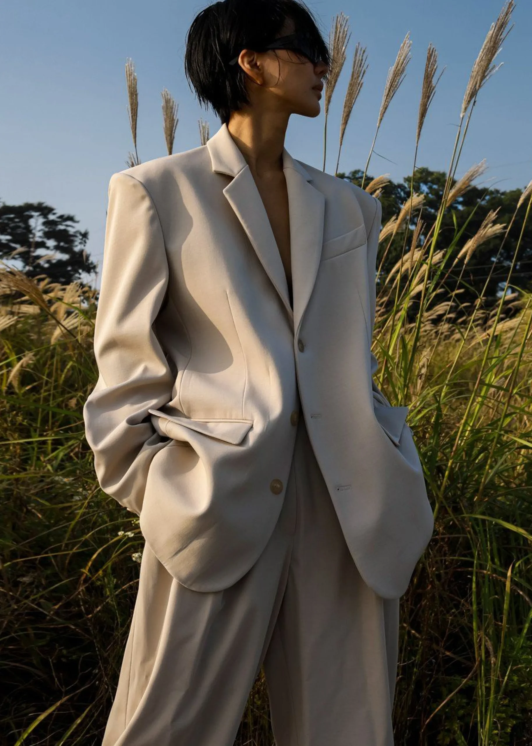 The Frankie Shop Tansy Oversized Blazer Beige Clearance