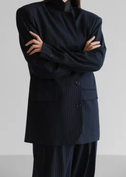 The Frankie Shop Tansy Oversized Blazer Navy Pinstripe Clearance