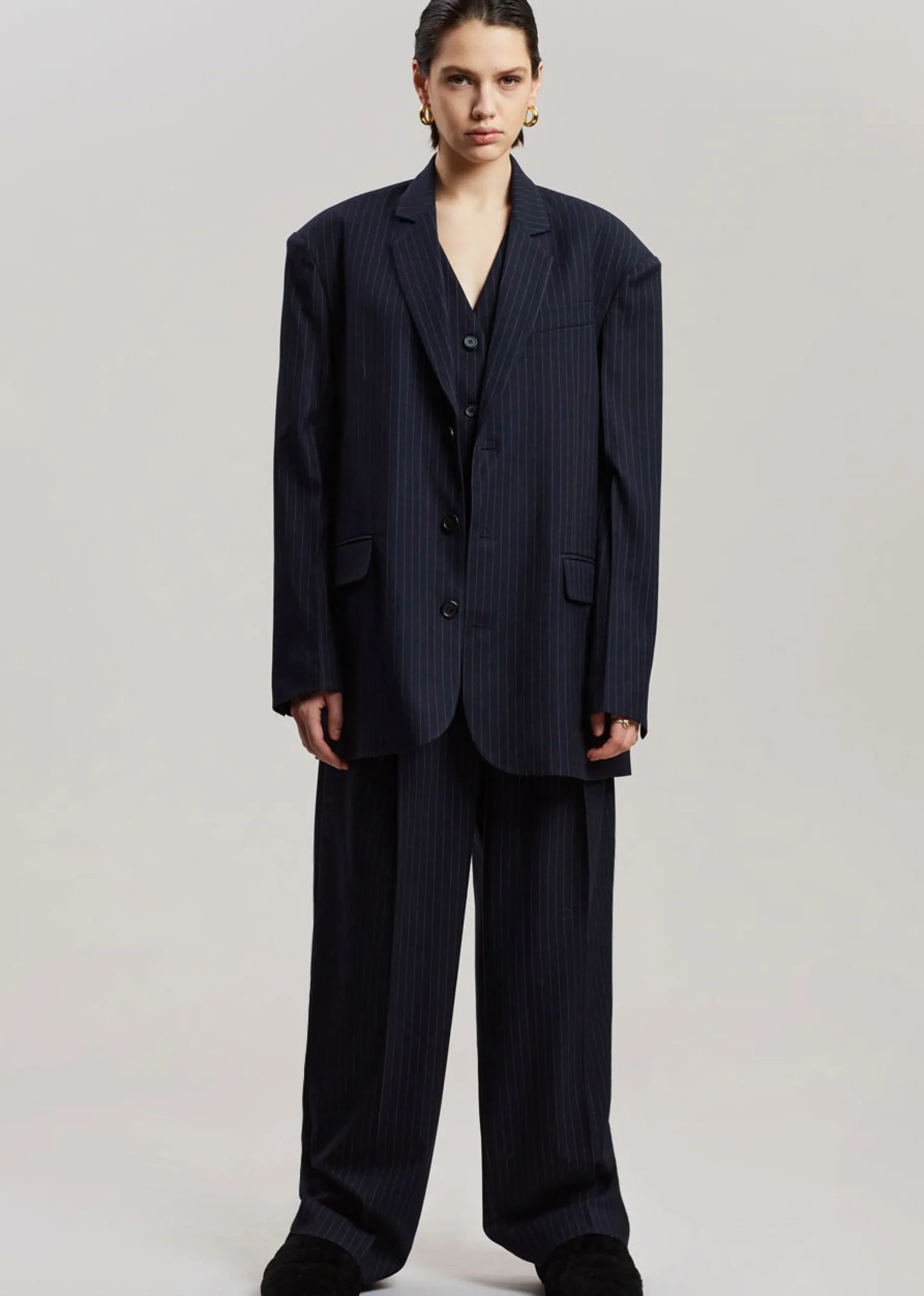The Frankie Shop Tansy Oversized Blazer Navy Pinstripe Clearance