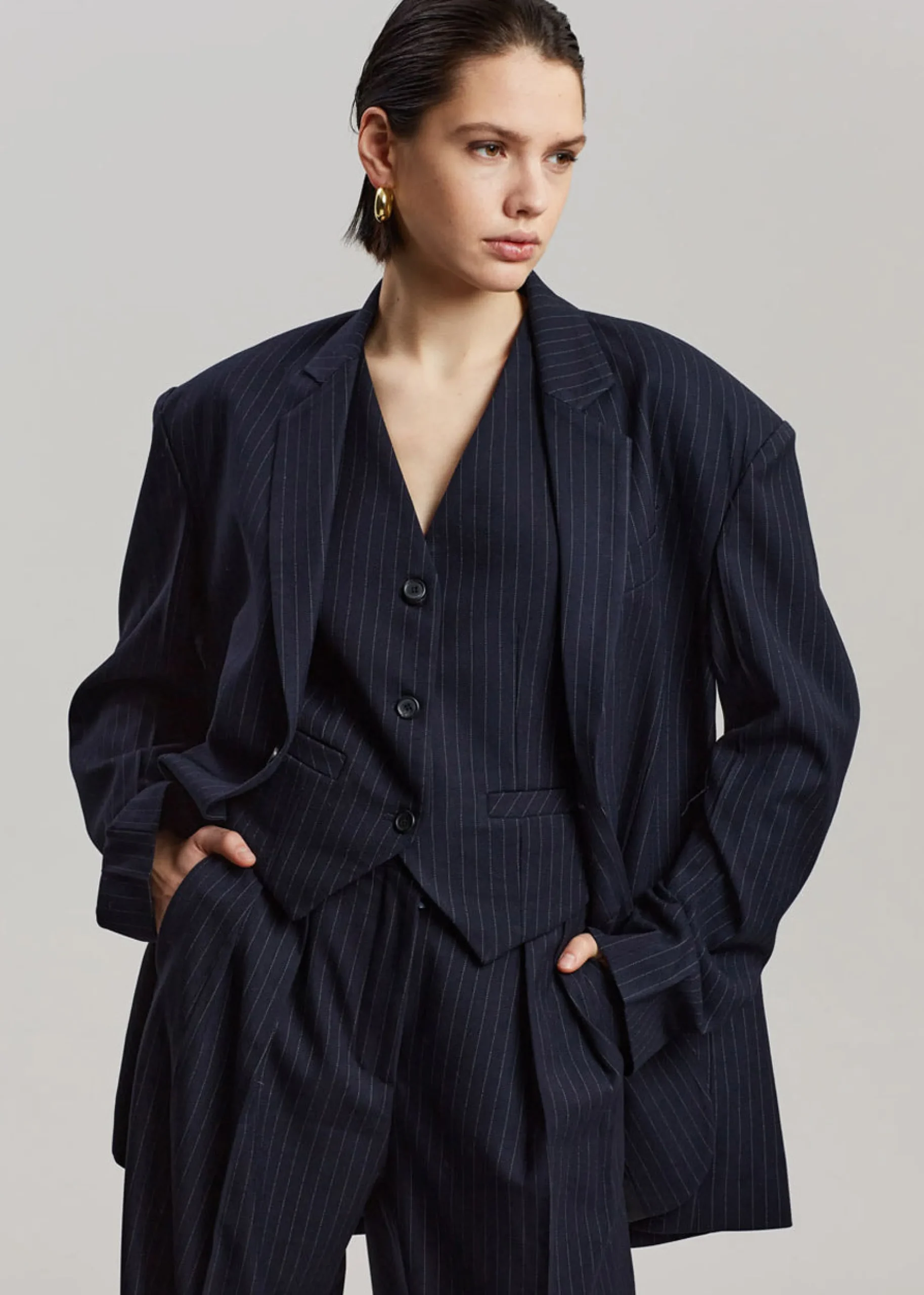 The Frankie Shop Tansy Oversized Blazer Navy Pinstripe Clearance