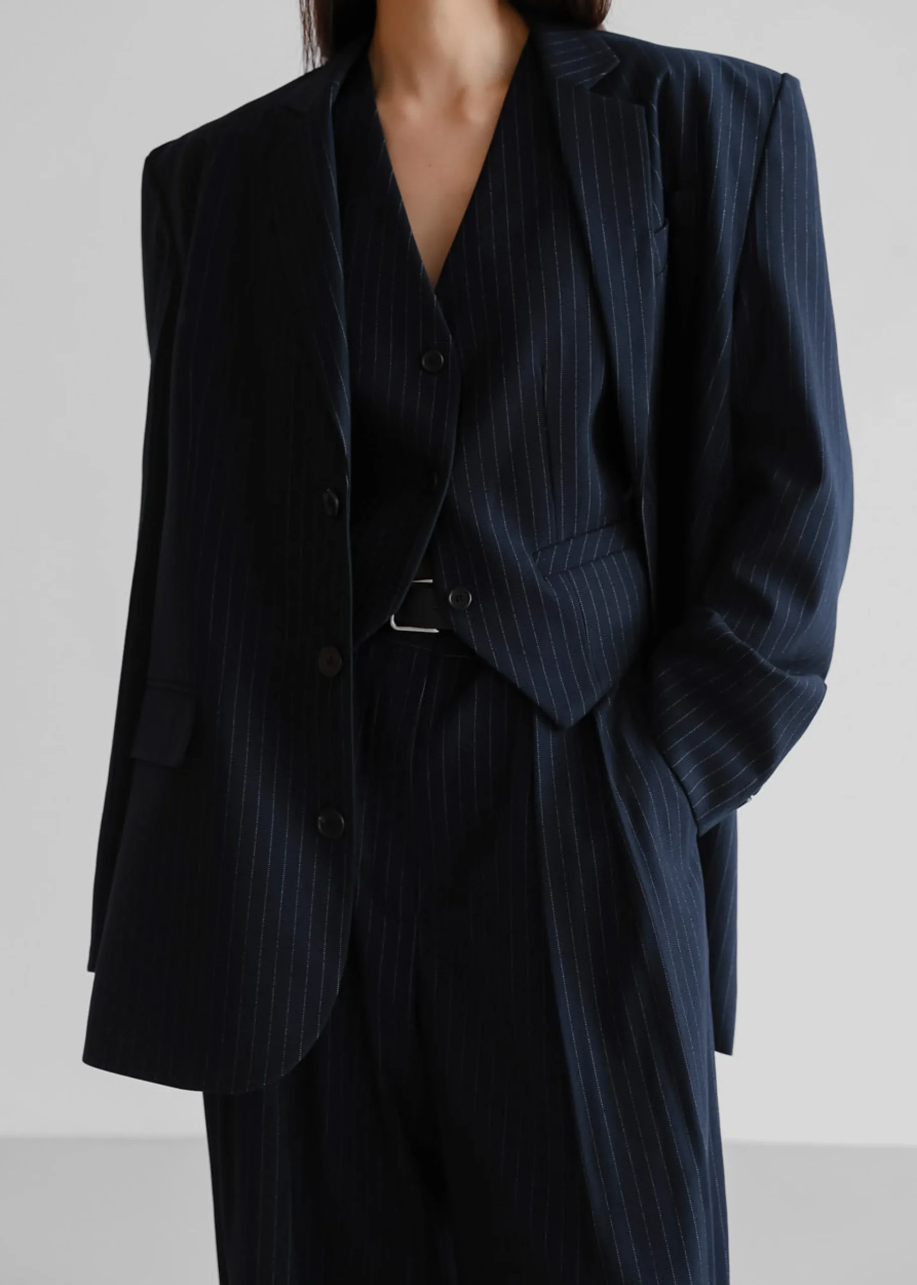 The Frankie Shop Tansy Oversized Blazer Navy Pinstripe Clearance