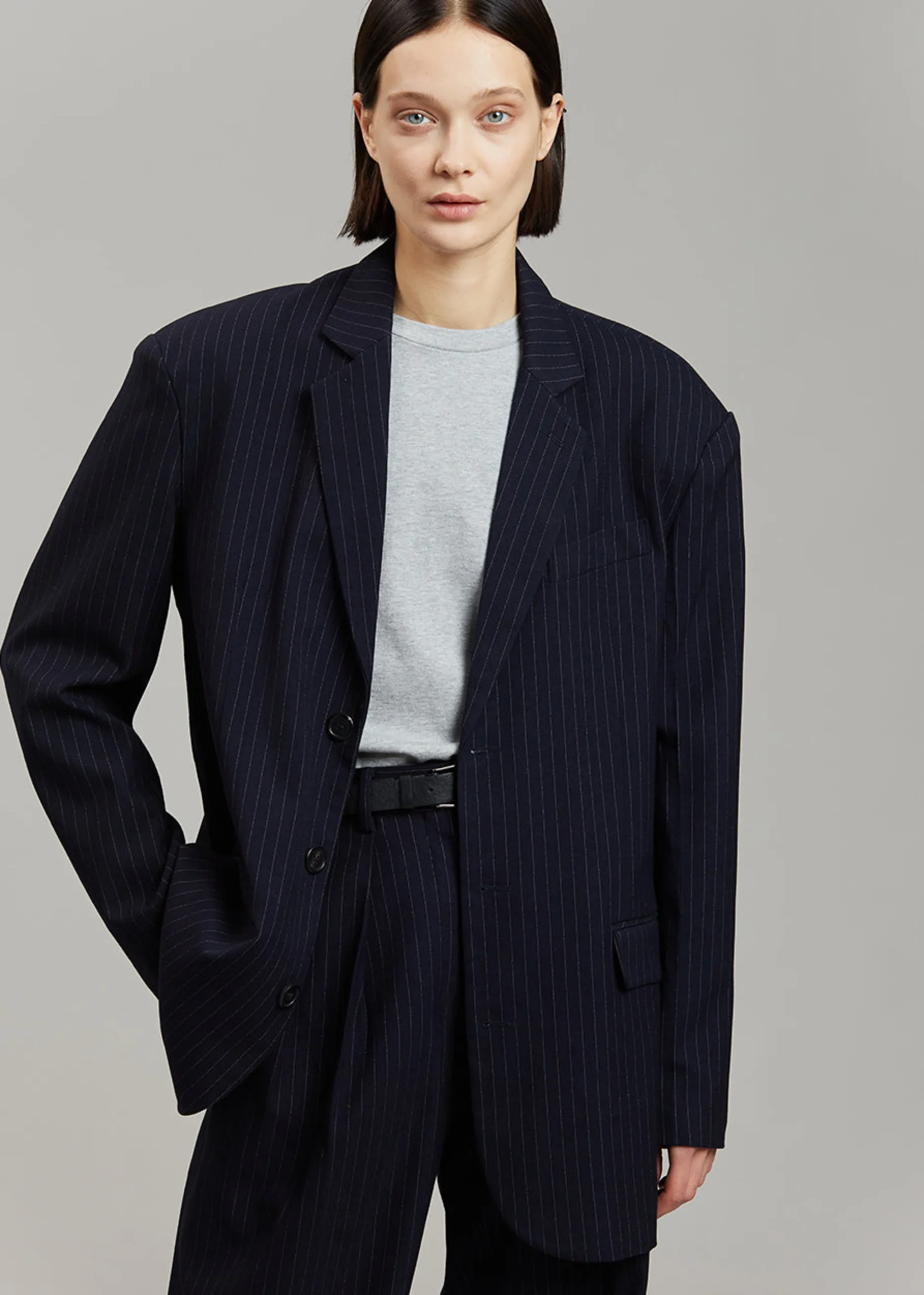 The Frankie Shop Tansy Oversized Blazer Navy Pinstripe Clearance