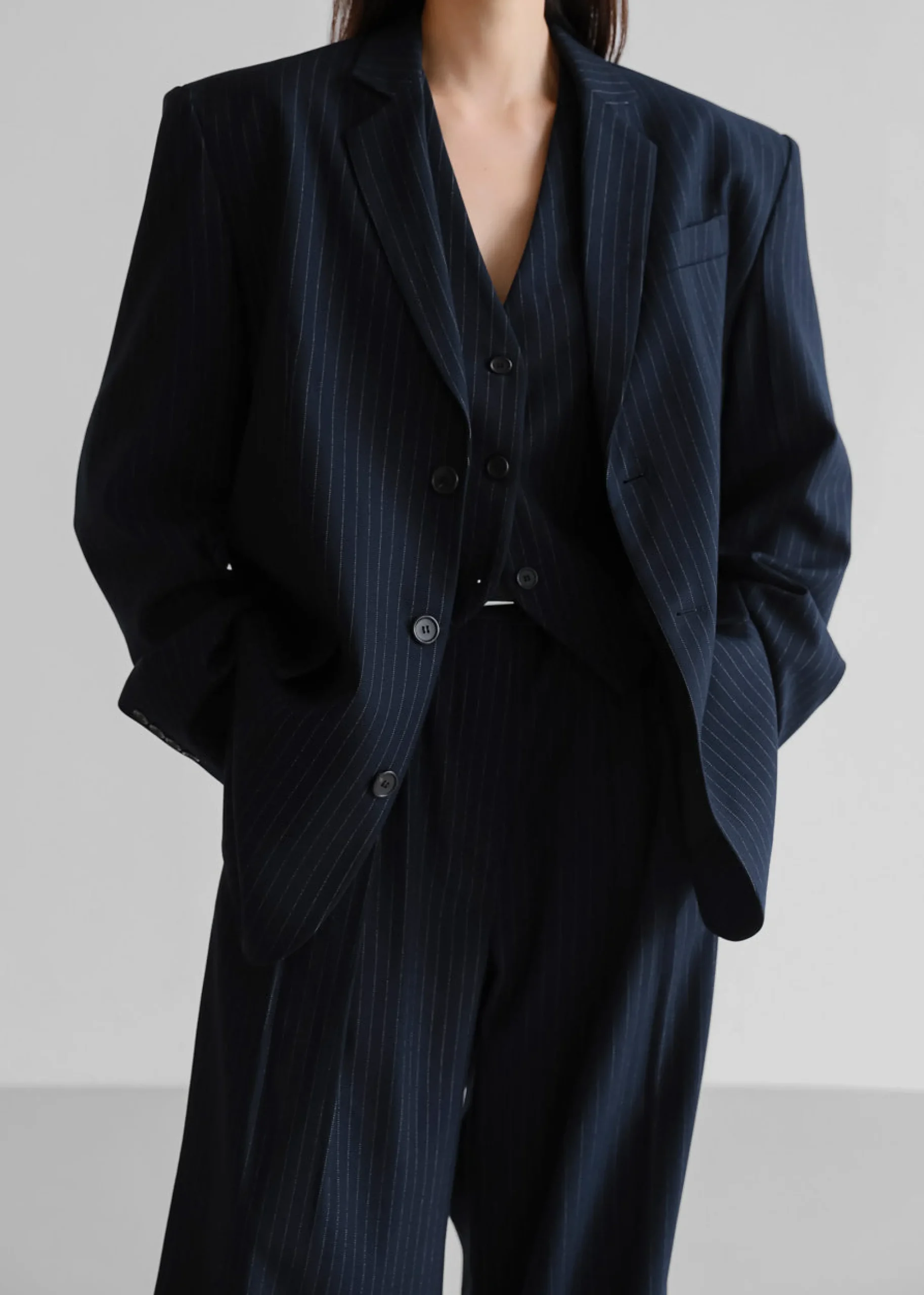 The Frankie Shop Tansy Oversized Blazer Navy Pinstripe Clearance