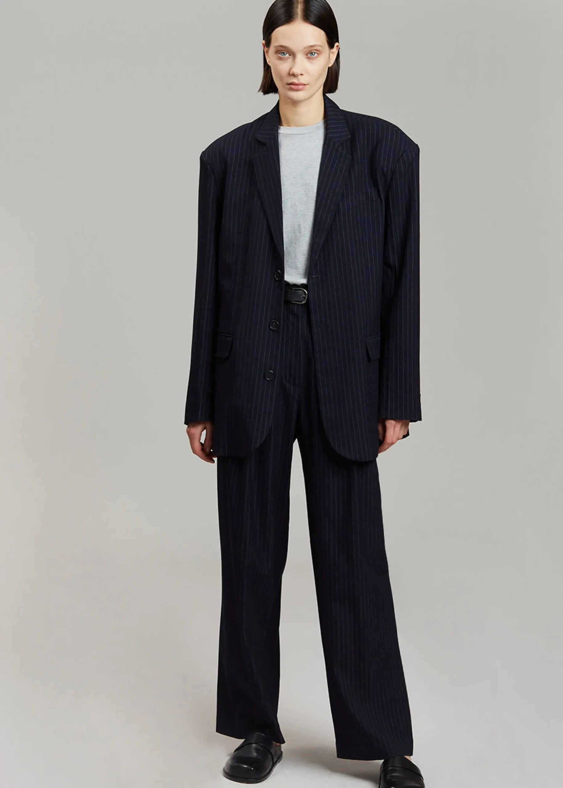 The Frankie Shop Tansy Oversized Blazer Navy Pinstripe Clearance