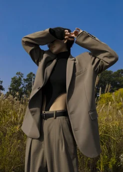 The Frankie Shop Tansy Oversized Blazer Olive