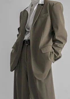 The Frankie Shop Tansy Oversized Blazer Olive