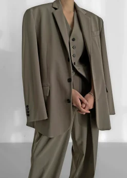 The Frankie Shop Tansy Oversized Blazer Olive