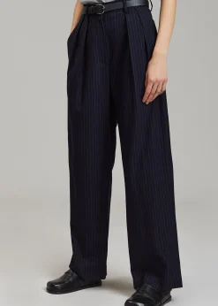 The Frankie Shop Tansy Pleated Trousers Navy Pinstripe Hot
