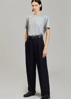 The Frankie Shop Tansy Pleated Trousers Navy Pinstripe Hot