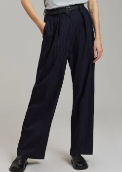 The Frankie Shop Tansy Pleated Trousers Navy Pinstripe Hot