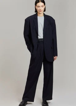 The Frankie Shop Tansy Pleated Trousers Navy Pinstripe Hot