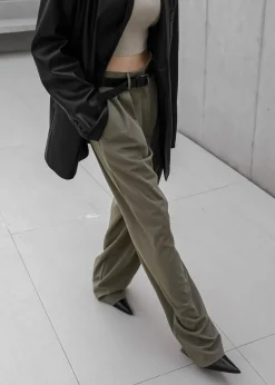 The Frankie Shop Tansy Pleated Trousers Olive Outlet