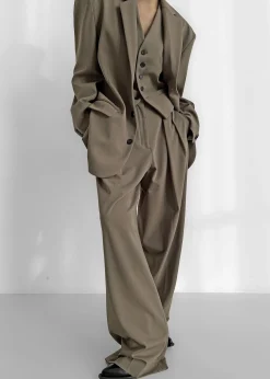 The Frankie Shop Tansy Pleated Trousers Olive Outlet