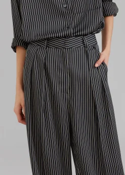 The Frankie Shop Tansy Satin Pants Black Pinstripe Hot