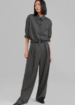 The Frankie Shop Tansy Satin Pants Black Pinstripe Hot