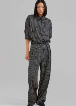 The Frankie Shop Tansy Satin Pants Black Pinstripe Hot