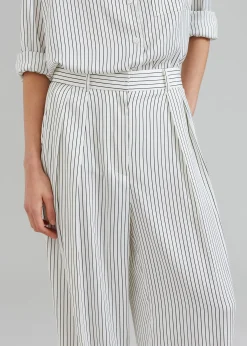The Frankie Shop Tansy Satin Pants White Pinstripe Clearance