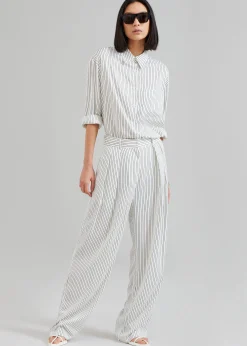 The Frankie Shop Tansy Satin Pants White Pinstripe Clearance