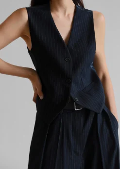 The Frankie Shop Tansy Tailored Vest Navy Pinstripe Best