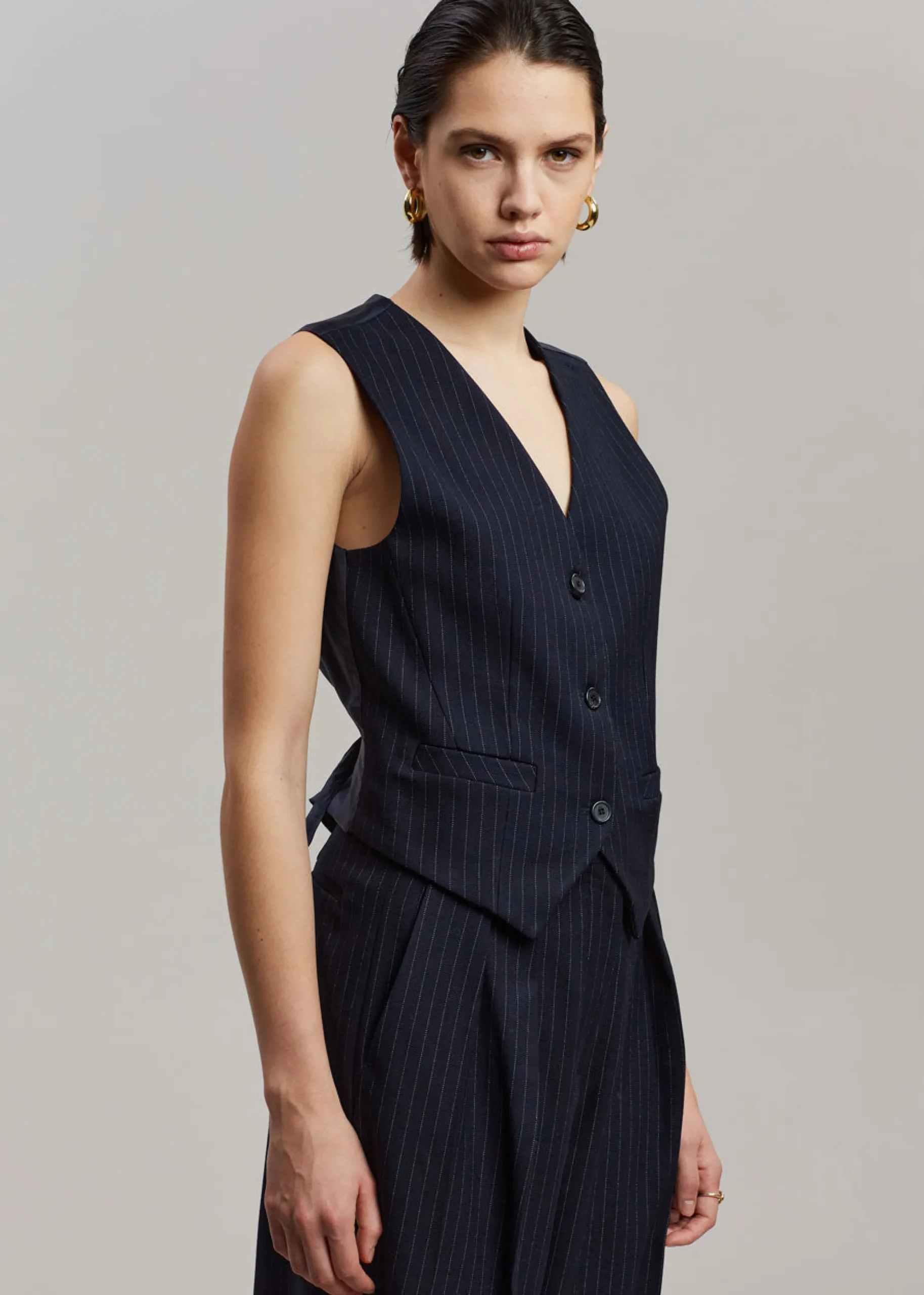 The Frankie Shop Tansy Tailored Vest Navy Pinstripe Best