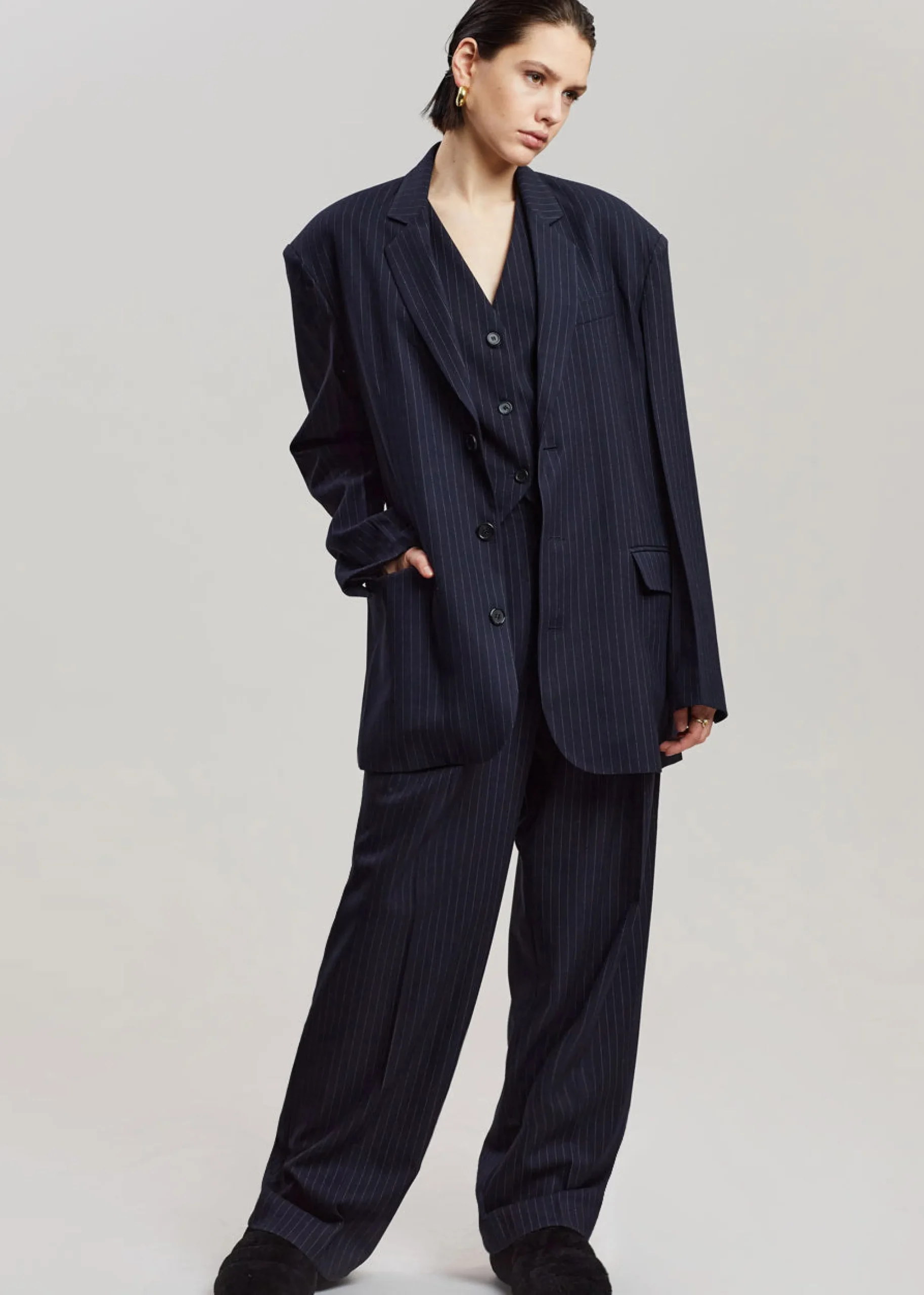 The Frankie Shop Tansy Tailored Vest Navy Pinstripe Best