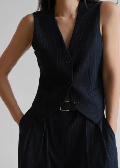 The Frankie Shop Tansy Tailored Vest Navy Pinstripe Best