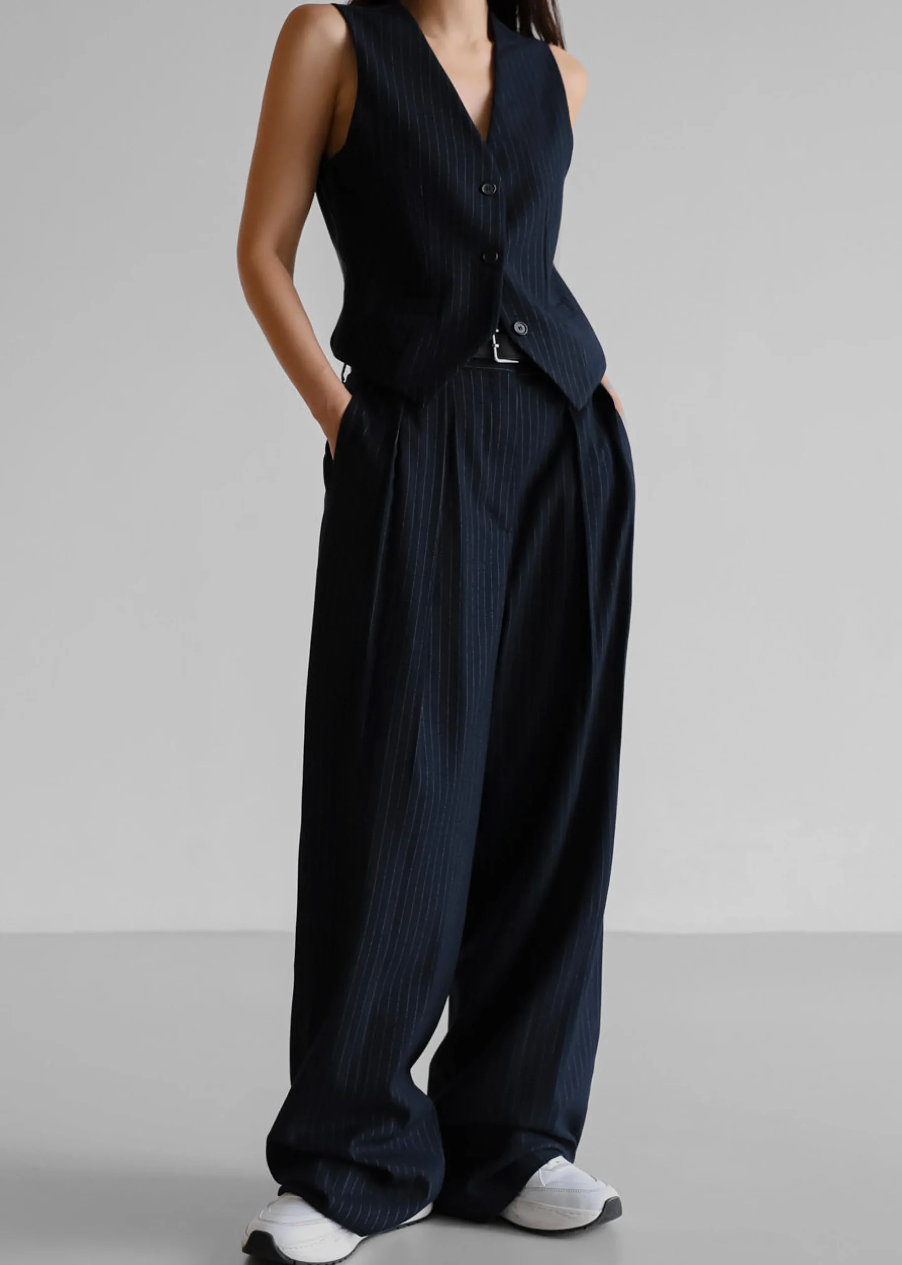 The Frankie Shop Tansy Tailored Vest Navy Pinstripe Best