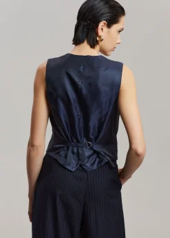 The Frankie Shop Tansy Tailored Vest Navy Pinstripe Best