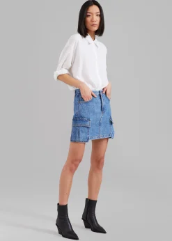 The Frankie Shop Taylor Denim Cargo Skirt Medium Wash Hot