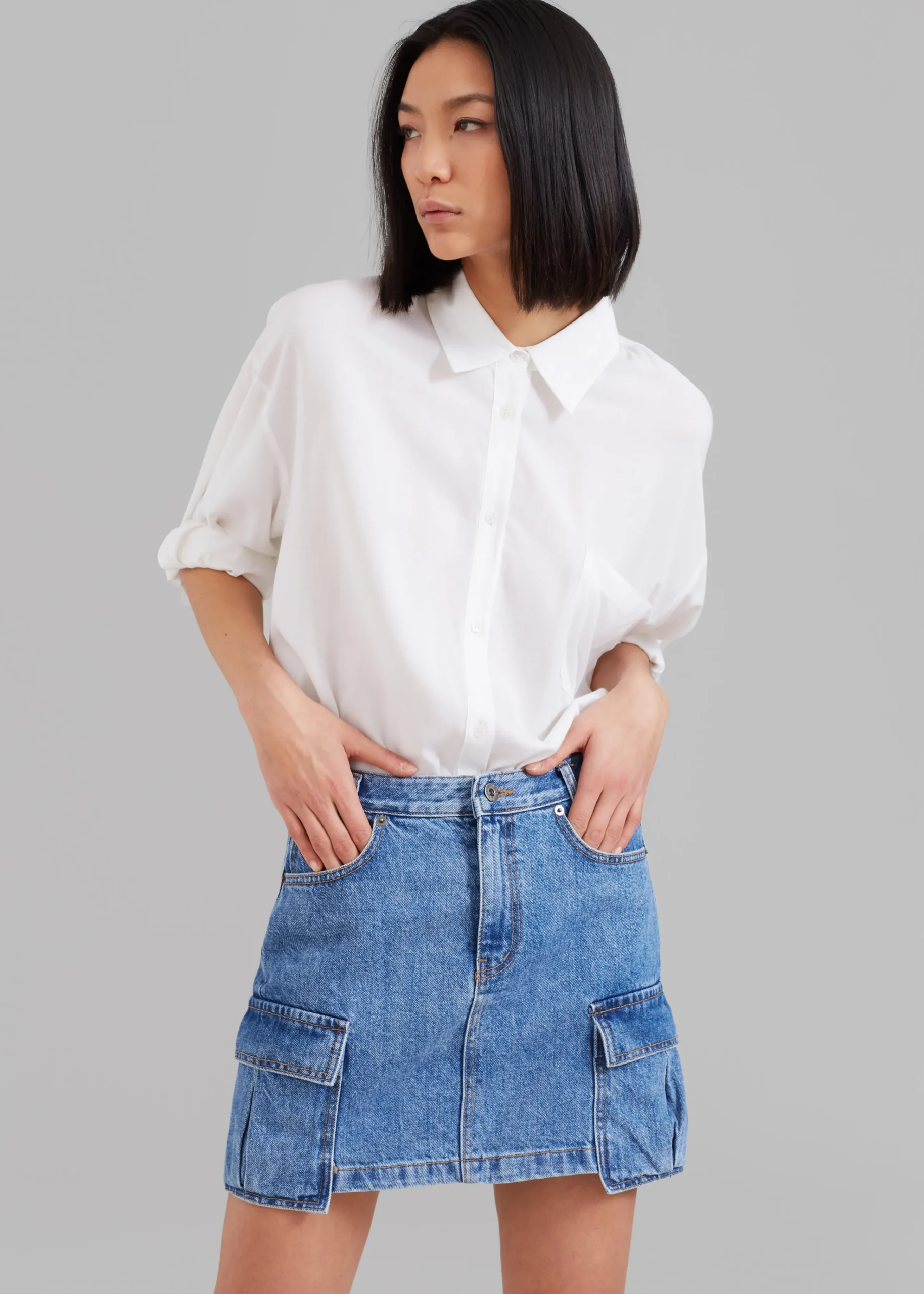 The Frankie Shop Taylor Denim Cargo Skirt Medium Wash Hot
