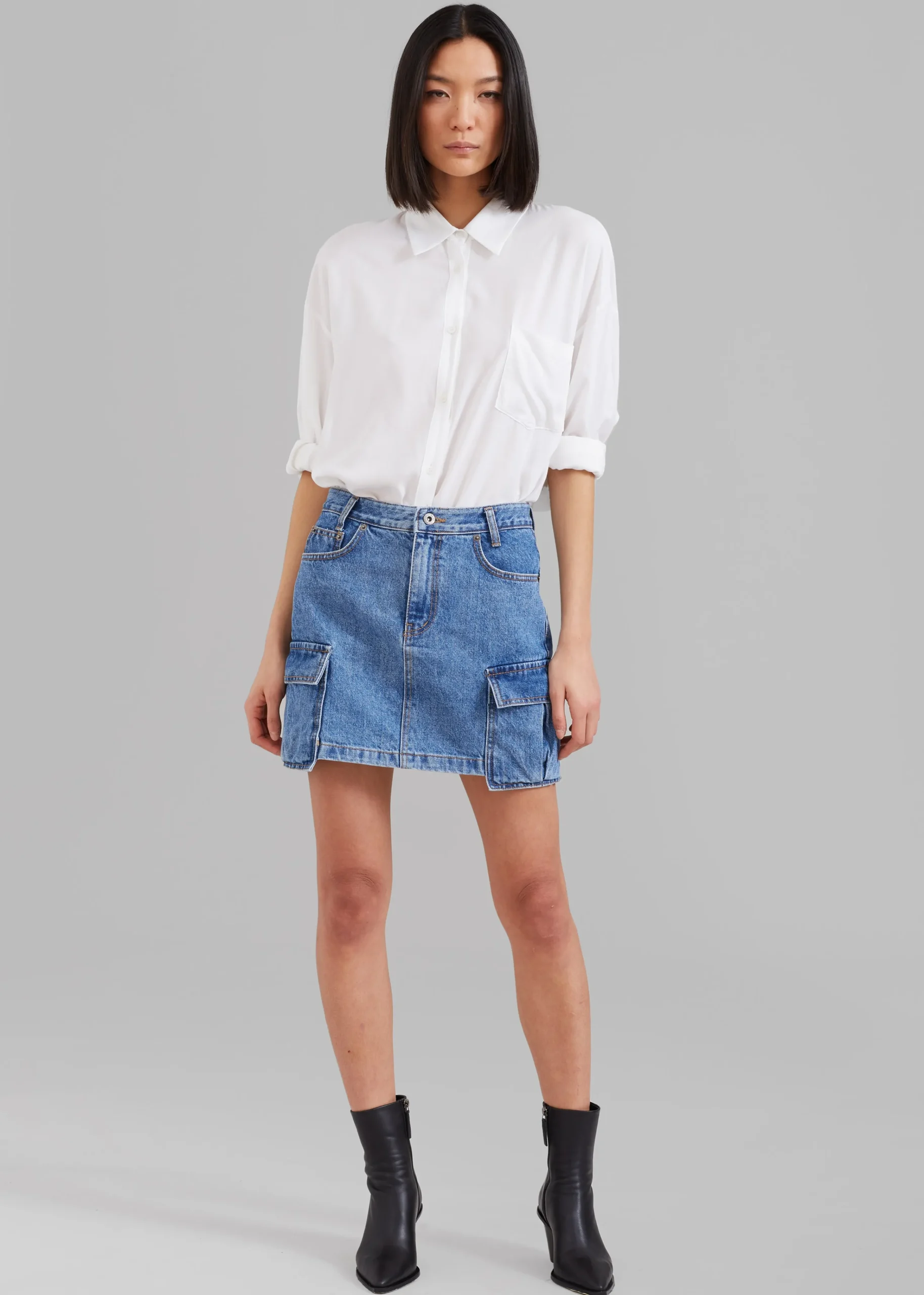 The Frankie Shop Taylor Denim Cargo Skirt Medium Wash Hot