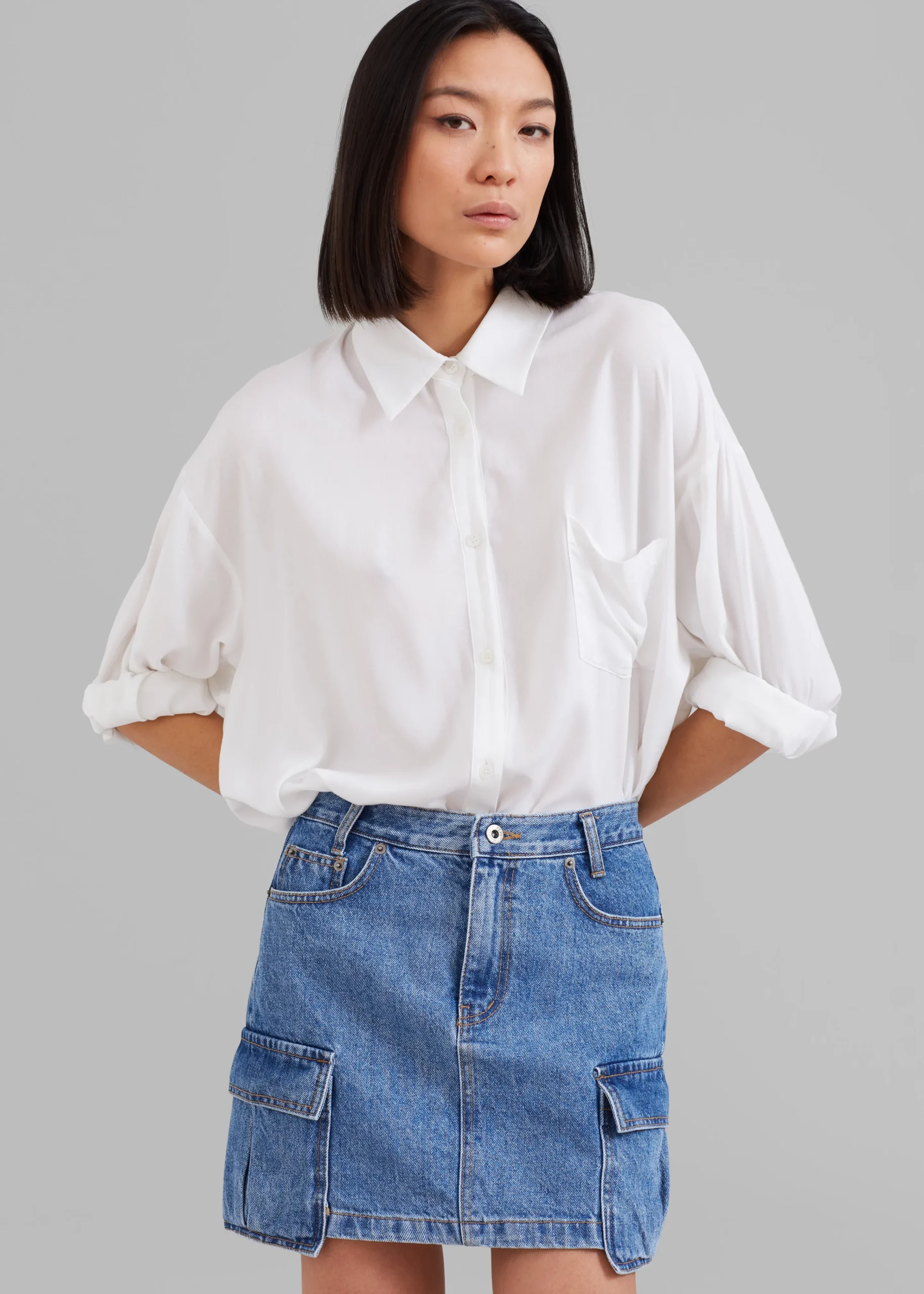 The Frankie Shop Taylor Denim Cargo Skirt Medium Wash Hot