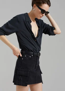 The Frankie Shop Taylor Denim Cargo Skirt Faded Black Wash Sale