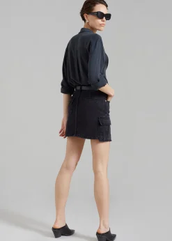 The Frankie Shop Taylor Denim Cargo Skirt Faded Black Wash Sale