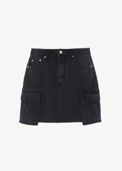 The Frankie Shop Taylor Denim Cargo Skirt Faded Black Wash Sale