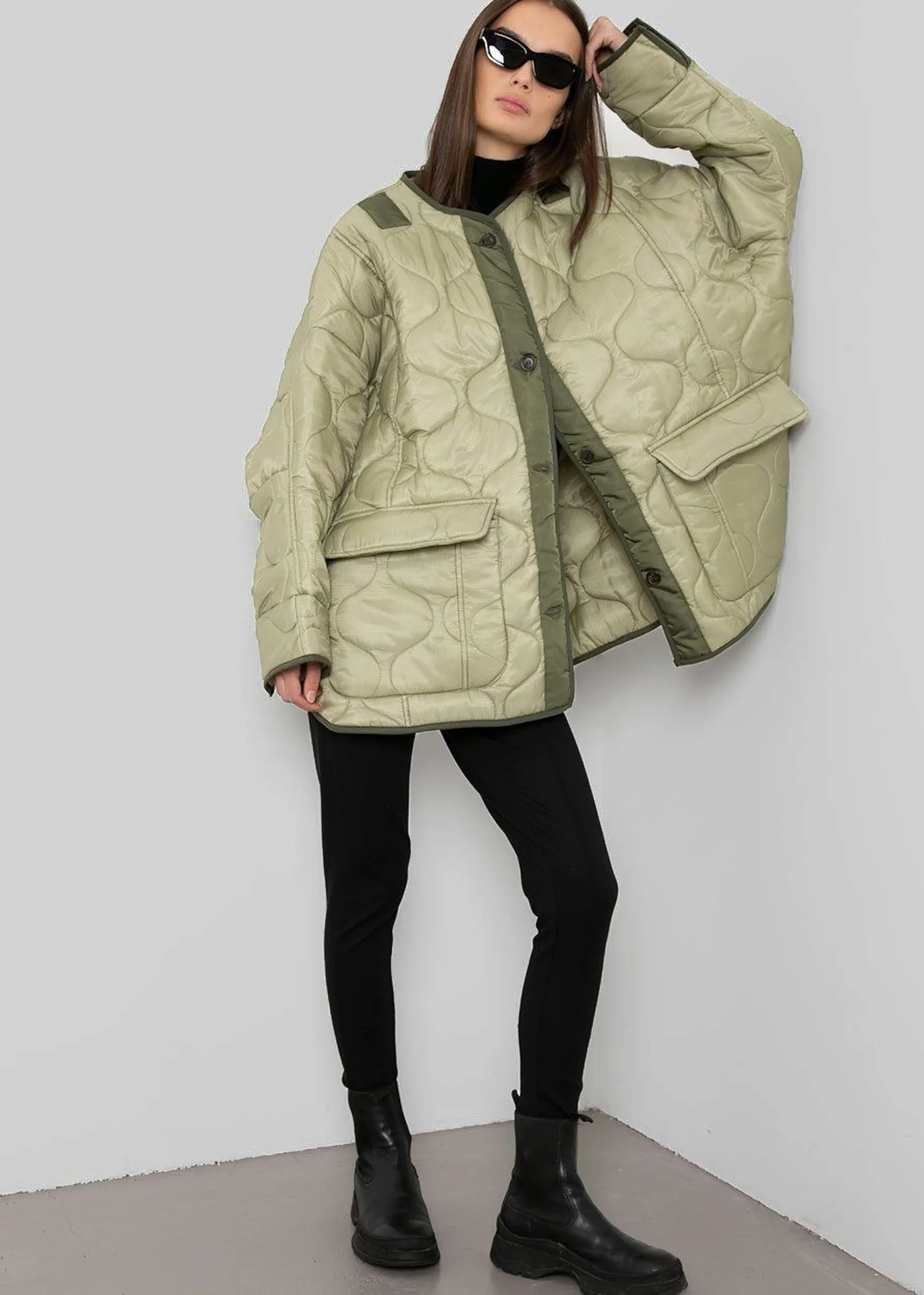 The Frankie Shop Teddy Quilted Jacket Moss Green Best
