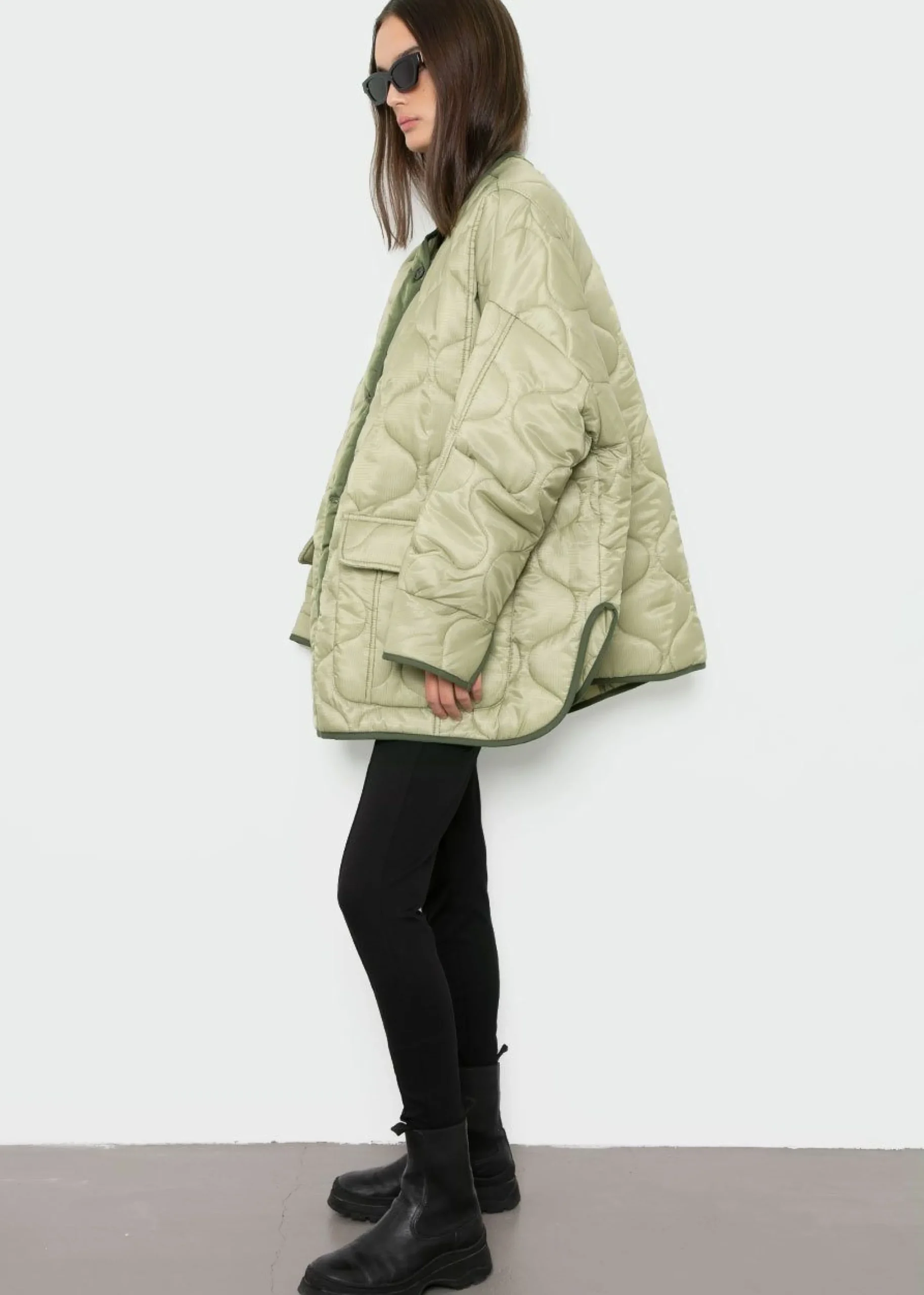 The Frankie Shop Teddy Quilted Jacket Moss Green Best