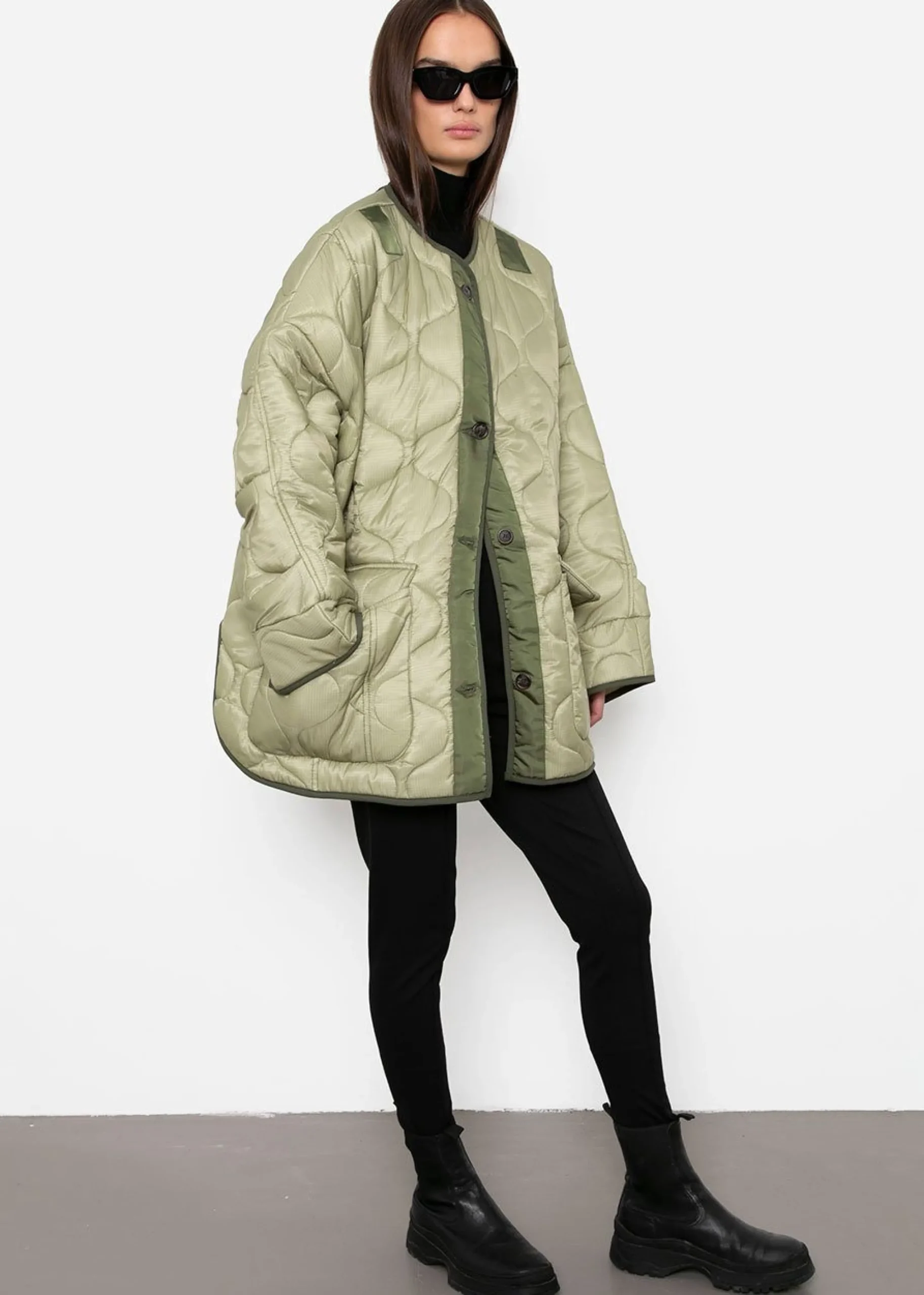 The Frankie Shop Teddy Quilted Jacket Moss Green Best
