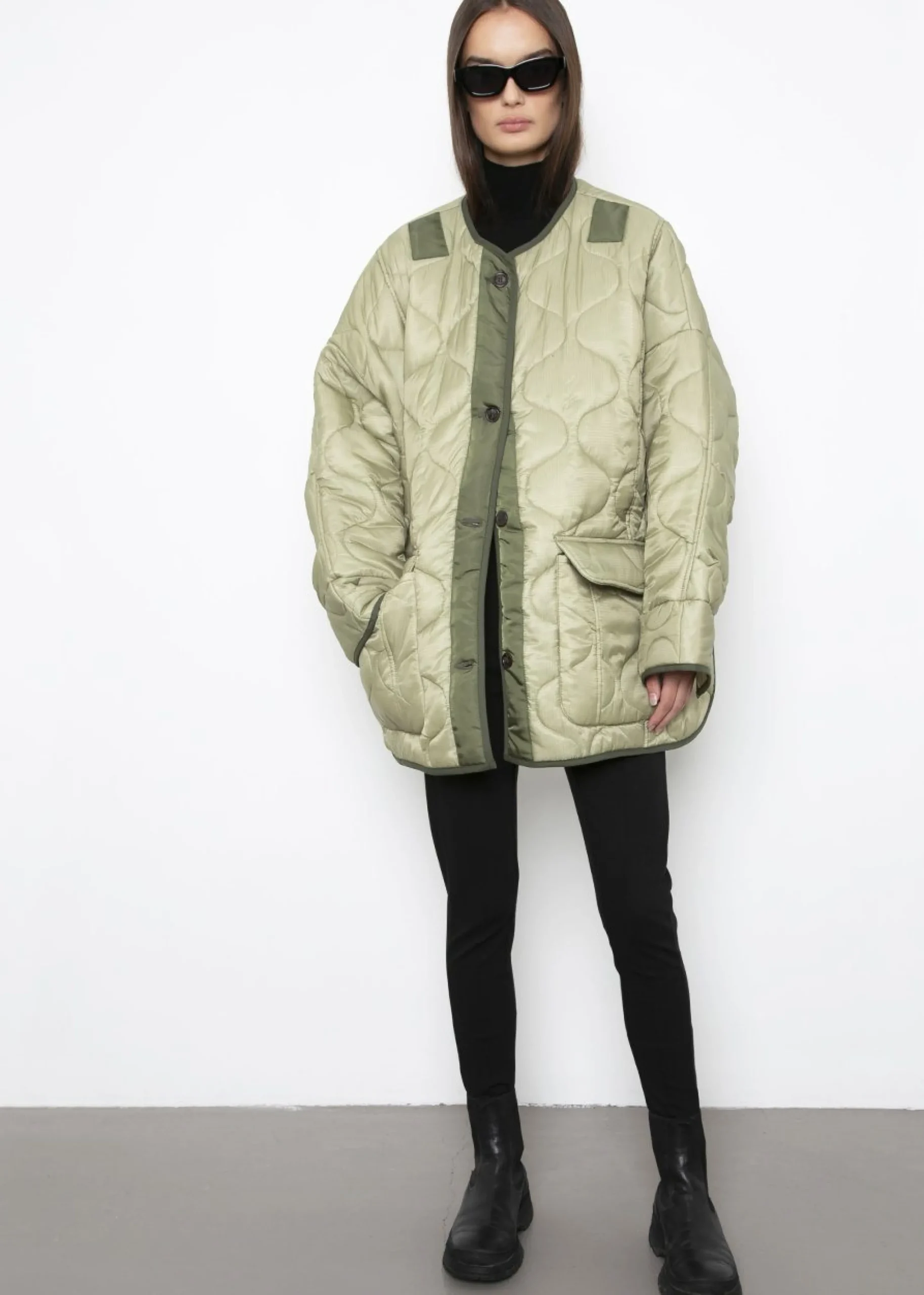 The Frankie Shop Teddy Quilted Jacket Moss Green Best