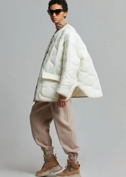 The Frankie Shop Teddy Quilted Jacket Ivory/Clay Discount